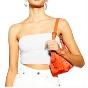 TopShop Bandeau Womens 8 Solid White Crop Top Strapless Stretch Knit